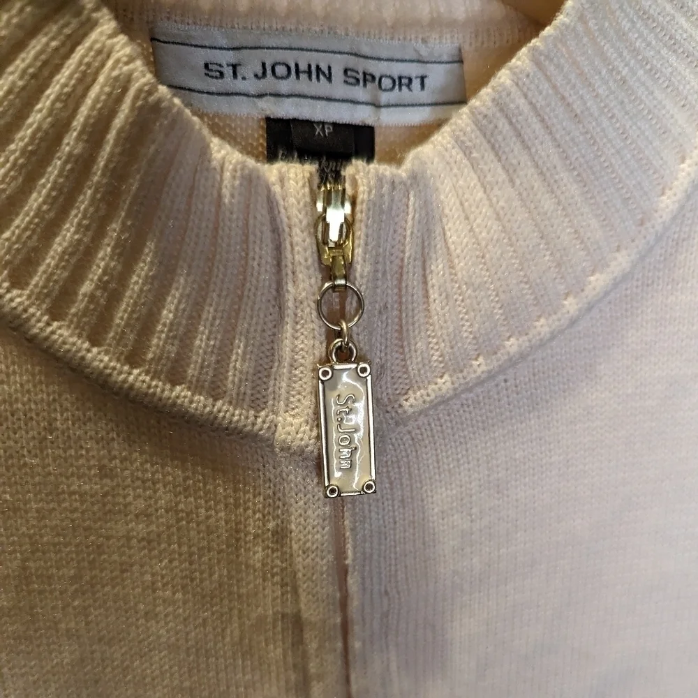 St. John Sport Cream and Black Color block Zip Up Cardigan XS Petite